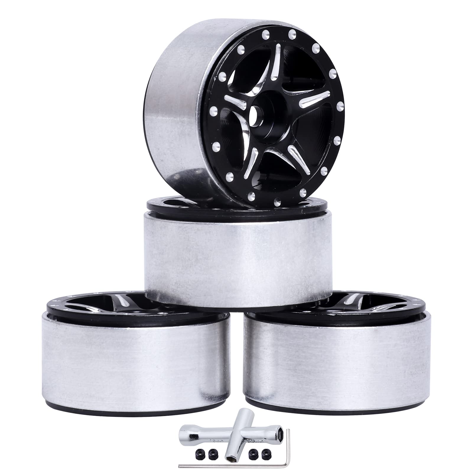 1.0 Beadlock Wheel Rims for 1/24 RC Crawler Cars - Compatible with Axial SCX24 Models (4 Pack)