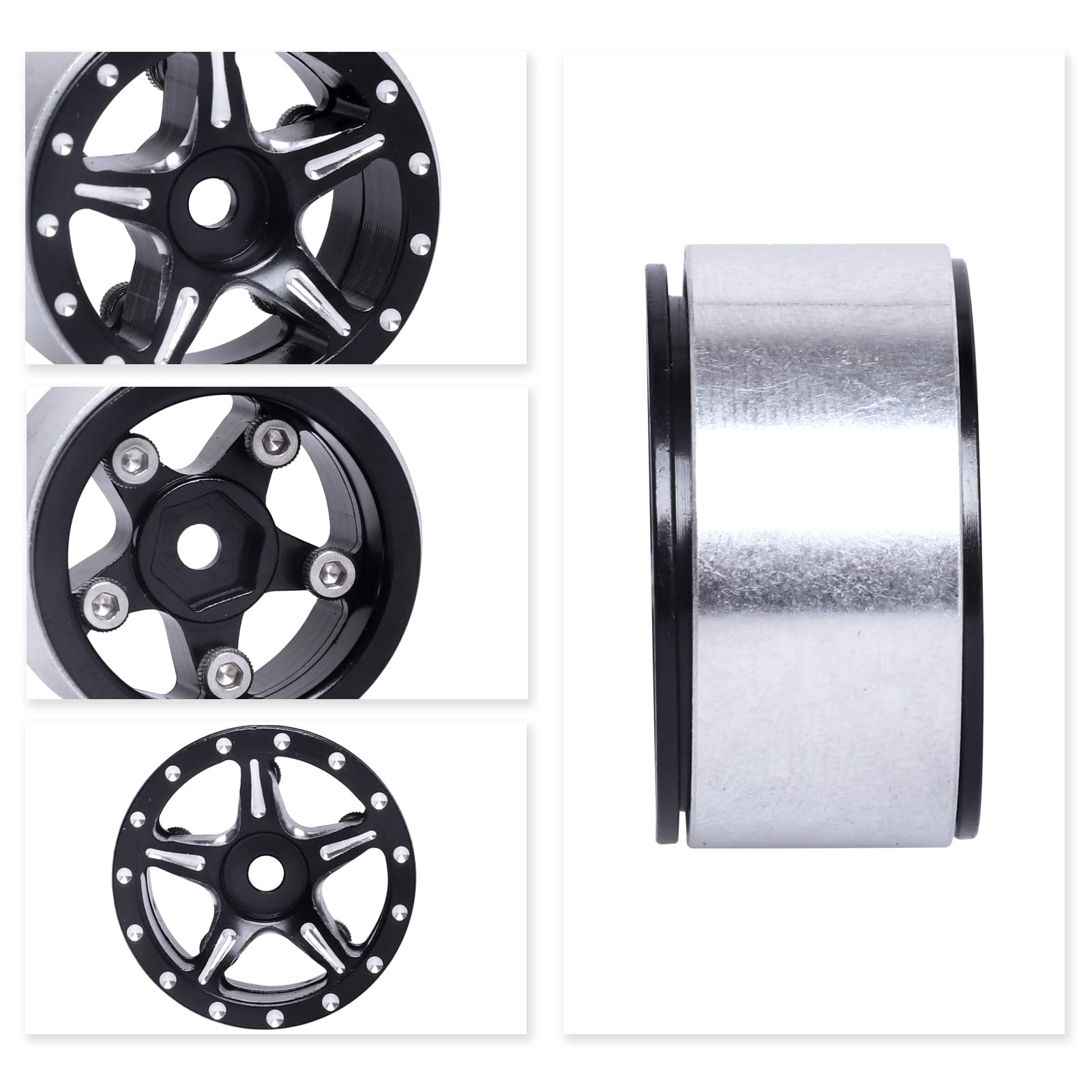 1.0 Beadlock Wheel Rims for 1/24 RC Crawler Cars - Compatible with Axial SCX24 Models (4 Pack)
