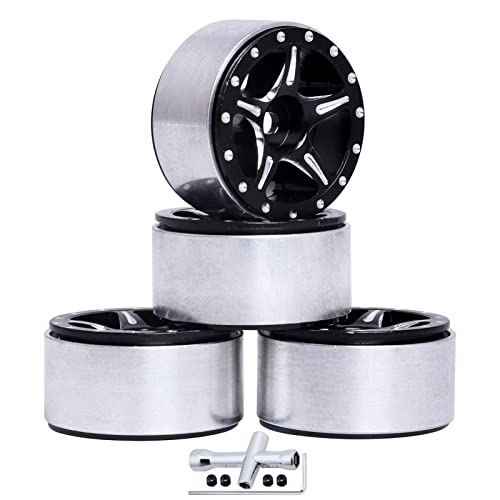 1.0 Beadlock Wheel Rims for 1/24 RC Crawler Cars - Compatible with Axial SCX24 Models (4 Pack)