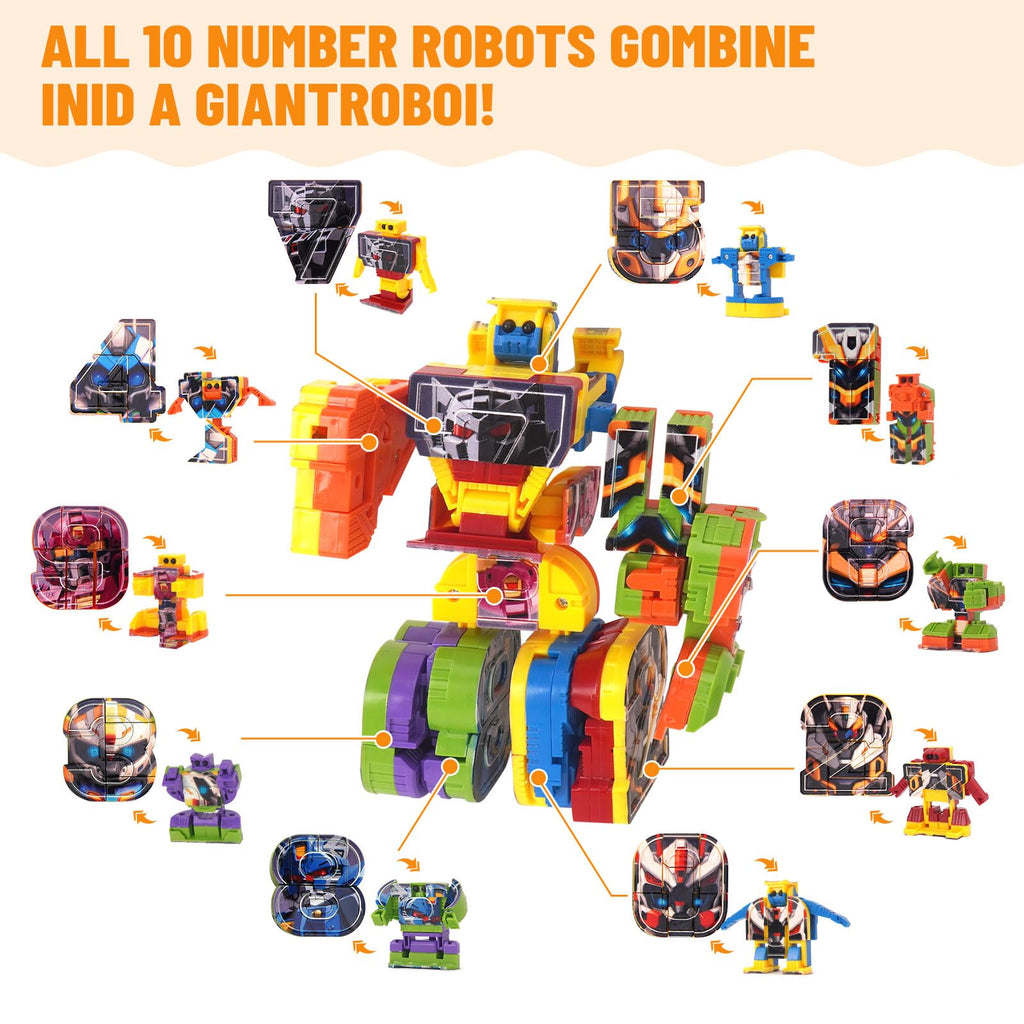 10-in-1 Number Robots Transforming Toy Set – Build a Giant 12-Inch Robot, STEM Learning Blocks for Ages 3-8