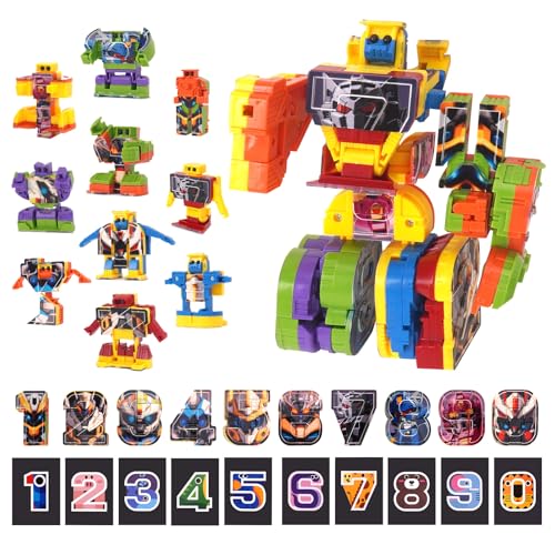 10-in-1 Number Robots Transforming Toy Set – Build a Giant 12-Inch Robot, STEM Learning Blocks for Ages 3-8