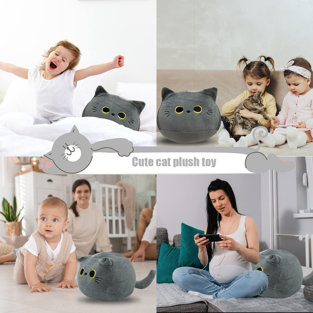 10 inch Gray Cat Plush Toy, Soft Squishy Pillow by AudeRhine - Kawaii Stuffed Animal Gift for Cat Lovers