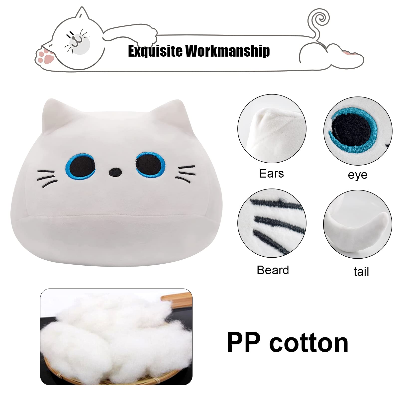10-Inch Soft White Cat Plush Toy – Cute Squishy Plushie for Cat Lovers