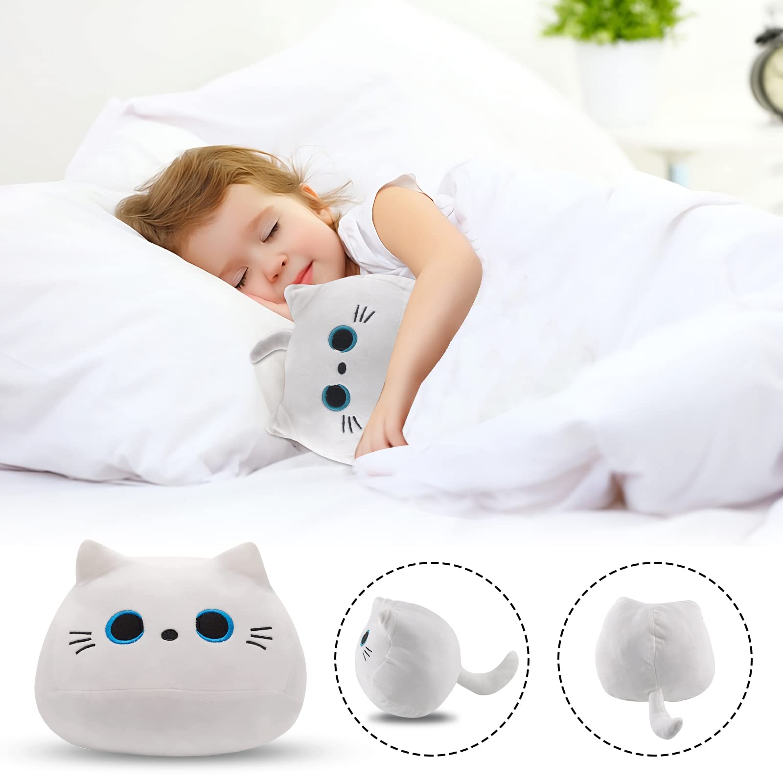 10-Inch Soft White Cat Plush Toy – Cute Squishy Plushie for Cat Lovers