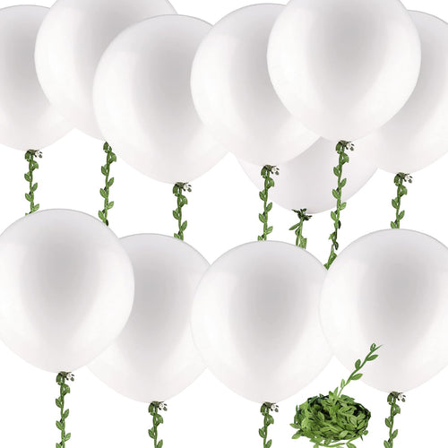 10 Pack 36 Inch White Balloons with 65ft Green Fabric Vine – Giant Latex Balloons for Party Decor