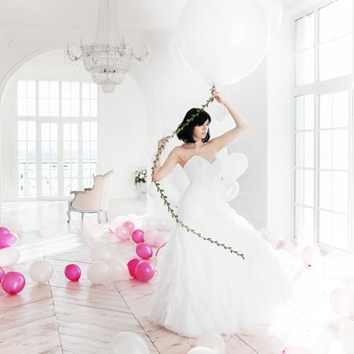 10 Pack 36 Inch White Balloons with 65ft Green Fabric Vine – Giant Latex Balloons for Party Decor