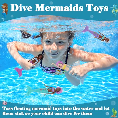 10-Pack Colorful Mermaid Diving Toys for Kids Ages 3-12 – Non-Repeating Styles, Underwater Sinking Pool Toys for Bath & Swimming Fun