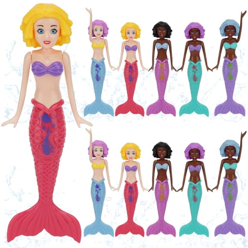 10-Pack Colorful Mermaid Diving Toys for Kids Ages 3-12 – Non-Repeating Styles, Underwater Sinking Pool Toys for Bath & Swimming Fun