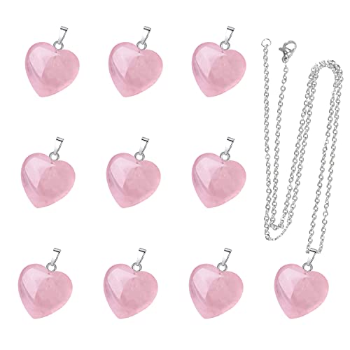 10-Pack Genuine Rose Quartz Heart Pendants – Natural Stone Charms for Jewelry Making with Silver Necklace
