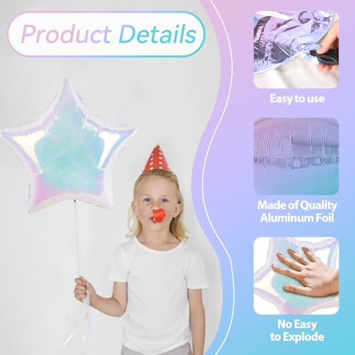 10-Pack Iridescent Laser Star Foil Balloons - 18-Inch Aluminum Foil Party Decorations with Self-Sealing Valve