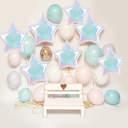 10-Pack Iridescent Laser Star Foil Balloons - 18-Inch Aluminum Foil Party Decorations with Self-Sealing Valve