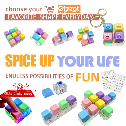 10-Pack Modular Keyboard Fidget Toy with RGB Light and Stickers – Build Shapes, Relieve Stress