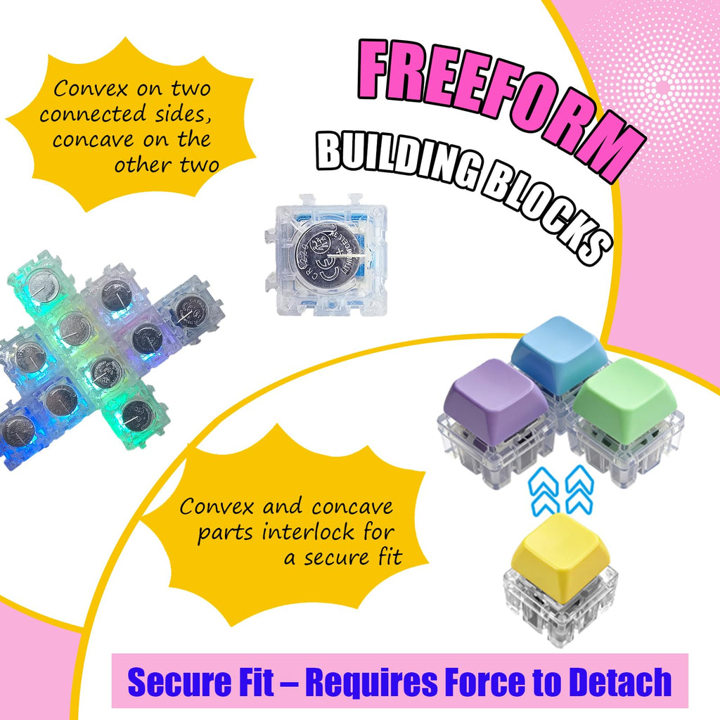 10-Pack Modular Keyboard Fidget Toy with RGB Light and Stickers – Build Shapes, Relieve Stress