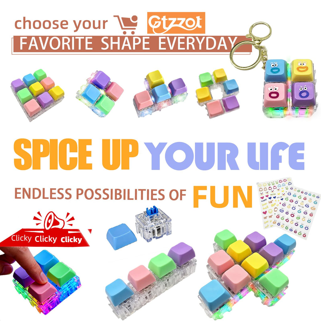 10-Pack Modular Keyboard Fidget Toy with RGB Light and Stickers – Build Shapes, Relieve Stress