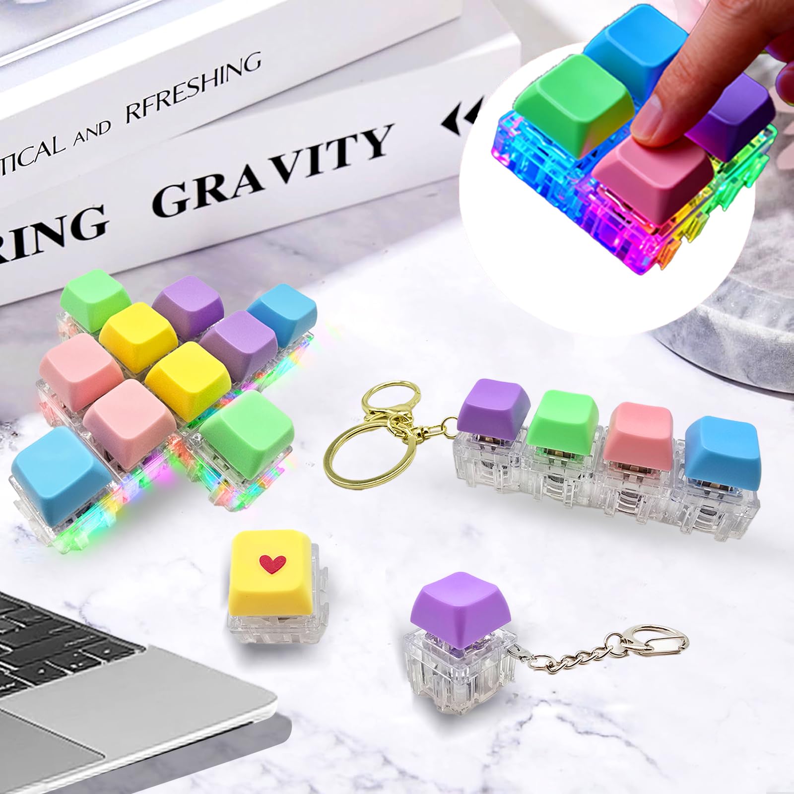 10-Pack Modular Keyboard Fidget Toy with RGB Light and Stickers – Build Shapes, Relieve Stress