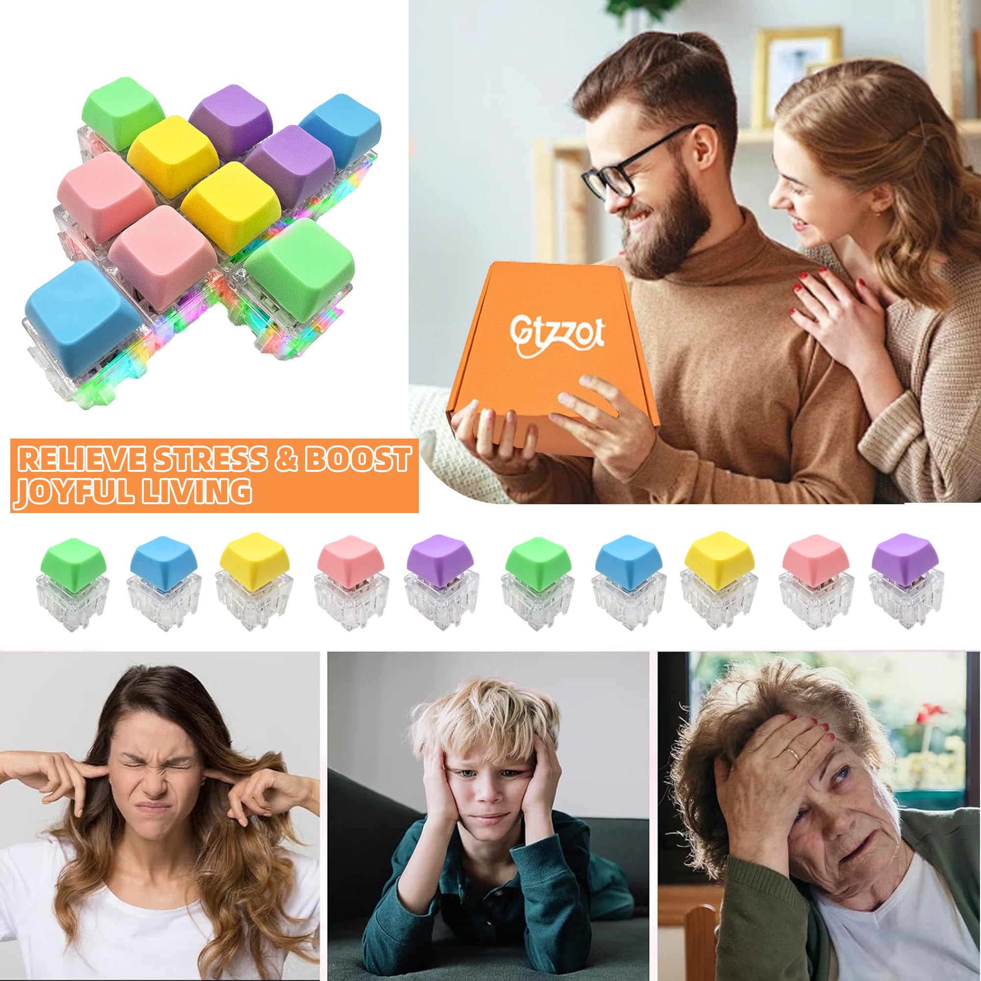 10-Pack Modular Keyboard Fidget Toy with RGB Light and Stickers – Build Shapes, Relieve Stress