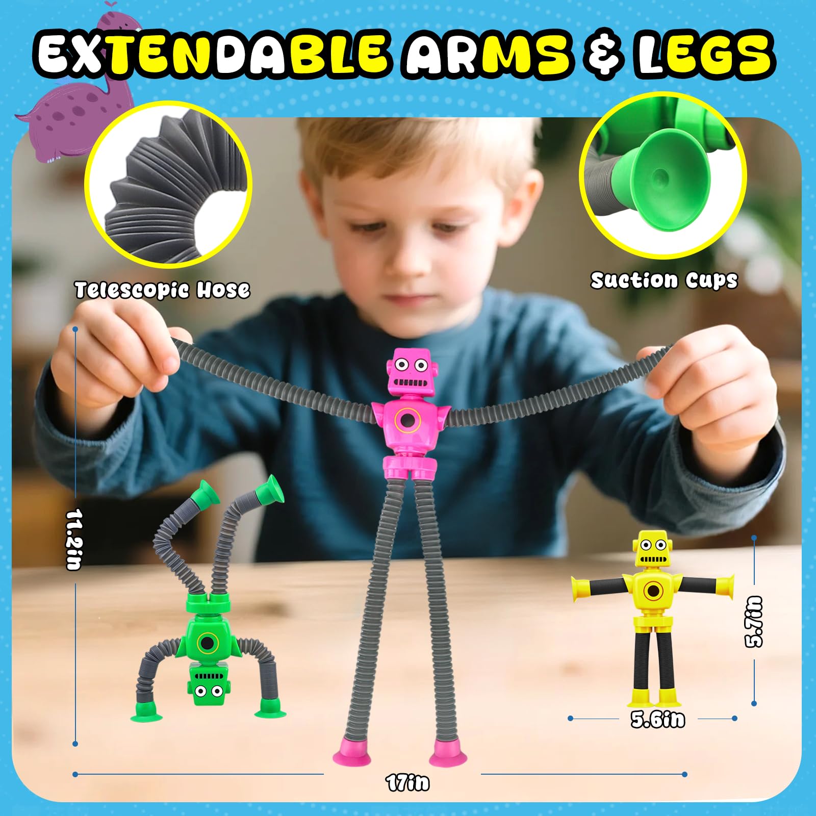 10-Pack Pop Tube Fidget Toys with Suction Cups – Stretchy Telescopic Sensory Toys for Boys Girls