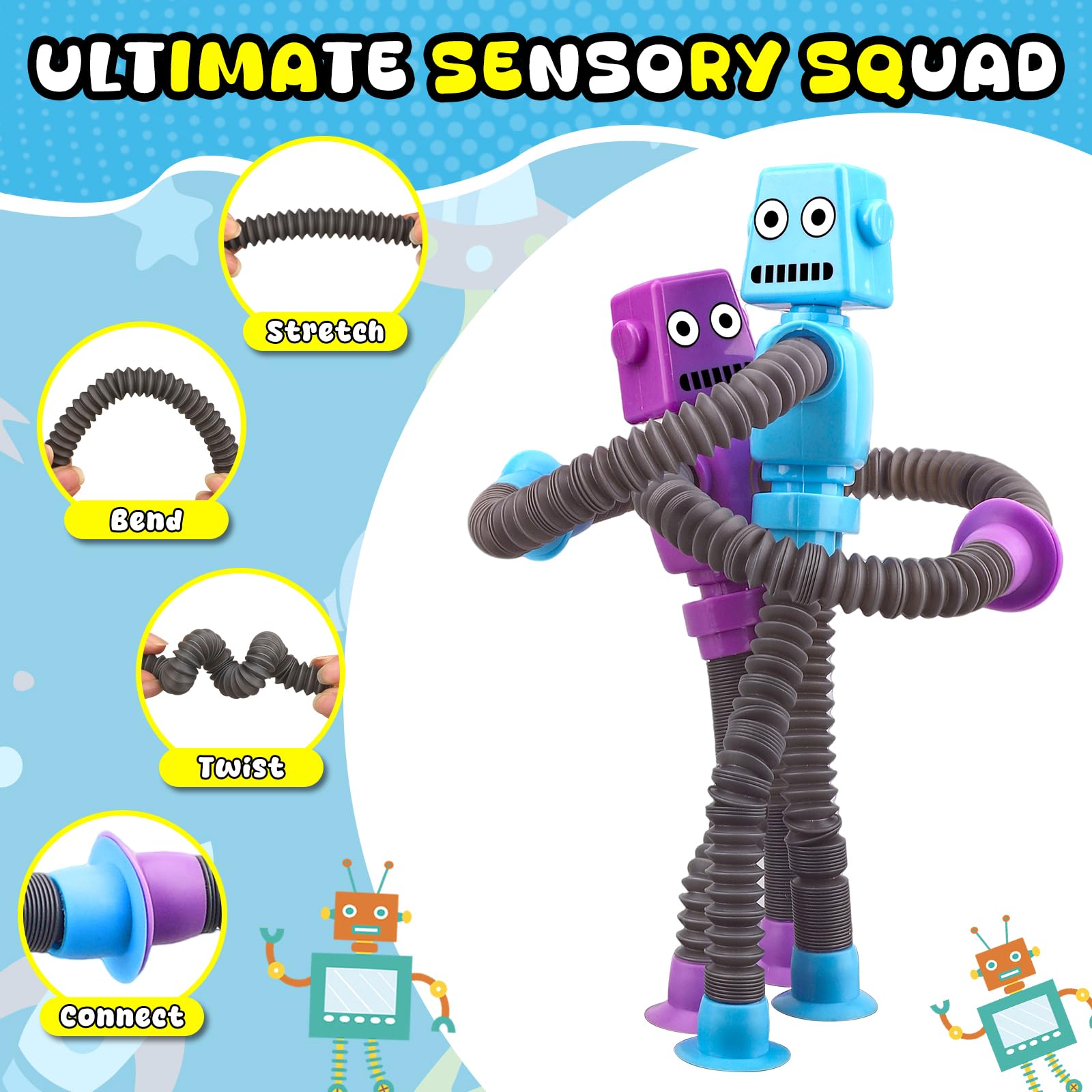 10-Pack Pop Tube Fidget Toys with Suction Cups – Stretchy Telescopic Sensory Toys for Boys Girls
