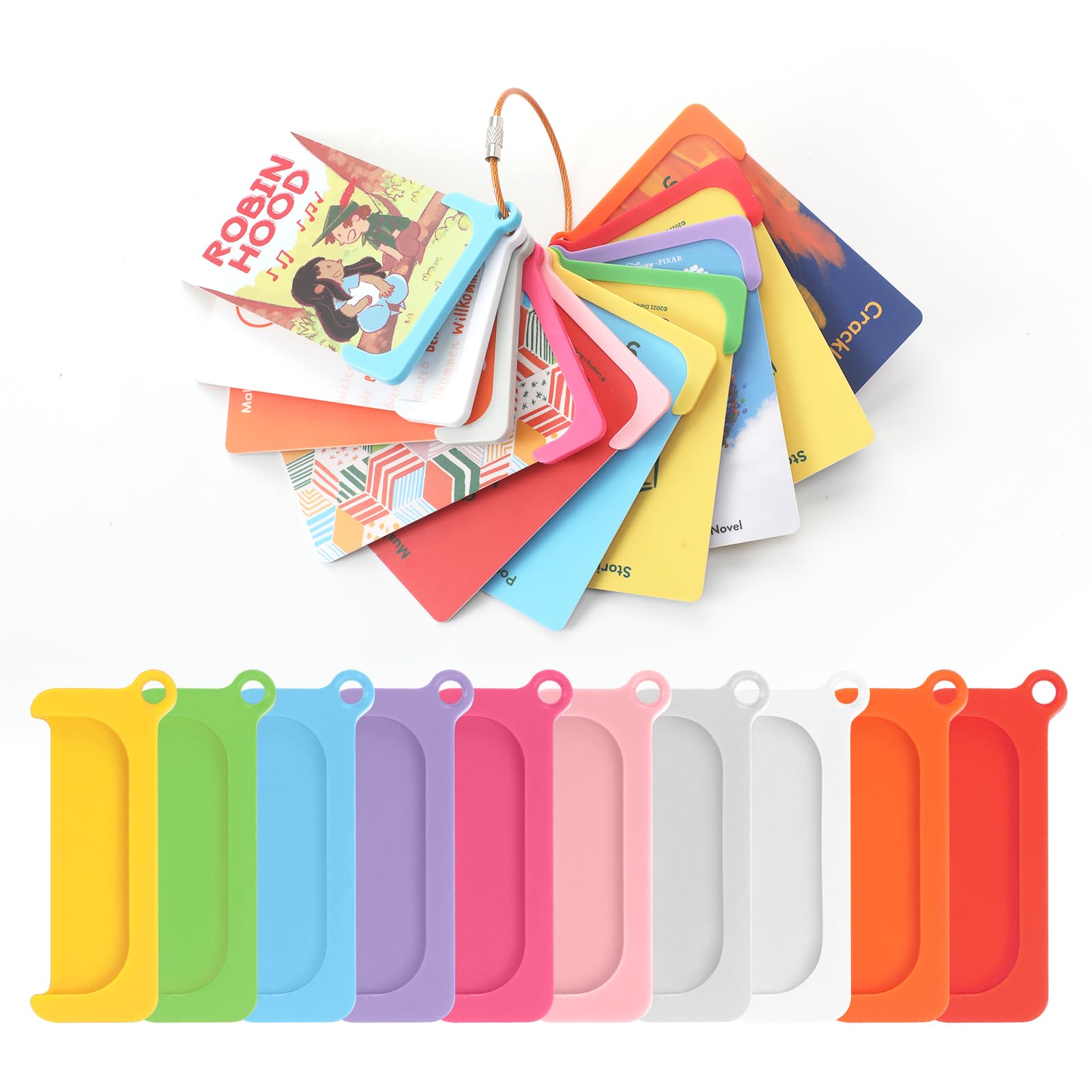 10 Pack Reusable Plastic Yoto Card Holders with Stainless Steel Ring - Portable Storage Sleeves for Yoto Mini & Player