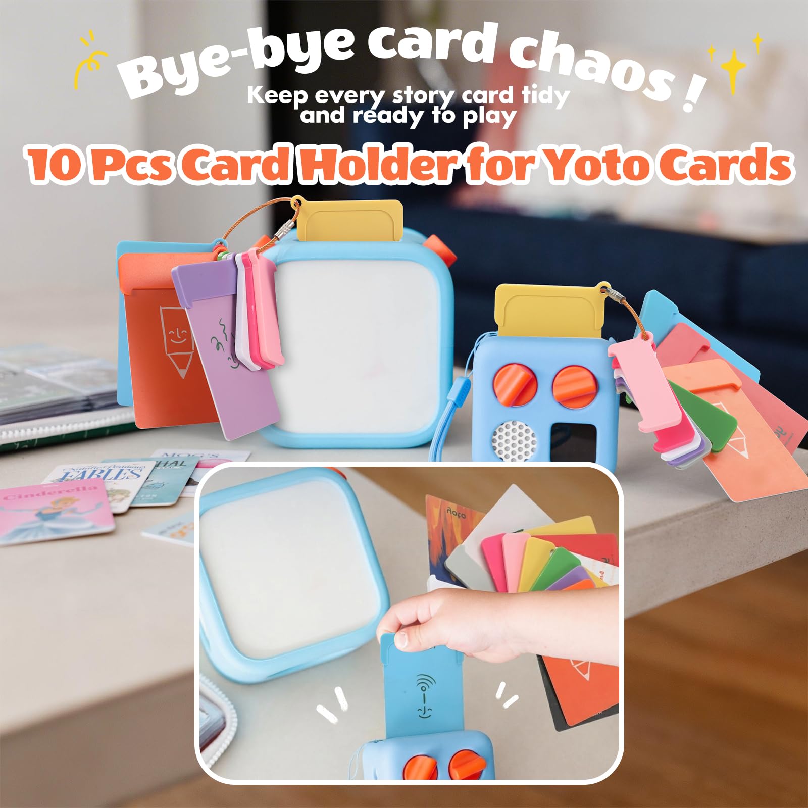 10 Pack Reusable Plastic Yoto Card Holders with Stainless Steel Ring - Portable Storage Sleeves for Yoto Mini & Player