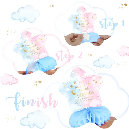 10-Pack Twinkle Twinkle Little Star Gender Reveal Centerpieces – Honeycomb Table Decor with Moons, Stars & Clouds for Baby Shower