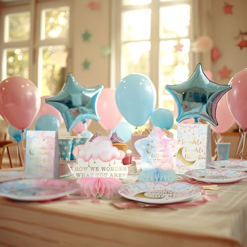 10-Pack Twinkle Twinkle Little Star Gender Reveal Centerpieces – Honeycomb Table Decor with Moons, Stars & Clouds for Baby Shower