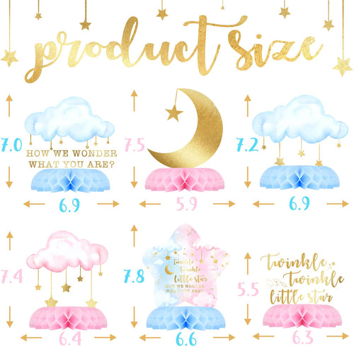 10-Pack Twinkle Twinkle Little Star Gender Reveal Centerpieces – Honeycomb Table Decor with Moons, Stars & Clouds for Baby Shower