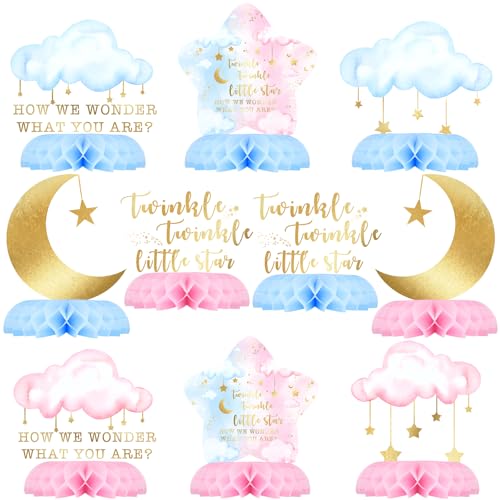 10-Pack Twinkle Twinkle Little Star Gender Reveal Centerpieces – Honeycomb Table Decor with Moons, Stars & Clouds for Baby Shower