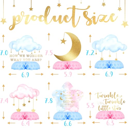 10-Pack Twinkle Twinkle Little Star Gender Reveal Centerpieces – Honeycomb Table Decor with Moons, Stars & Clouds for Baby Shower
