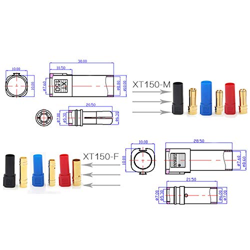 10 Pairs Amass XT150 6mm Bullet Connector Set – 100A Continuous, 150A Peak for RC Models