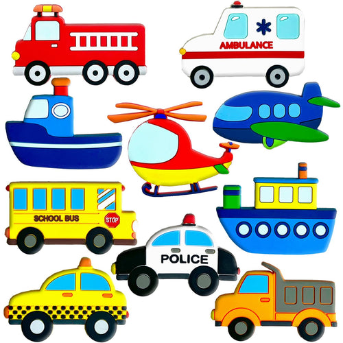 10-Piece Transportation Fridge Magnets for Toddlers – Car, Boat, Aircraft PVC Magnets for Kids Educational Play