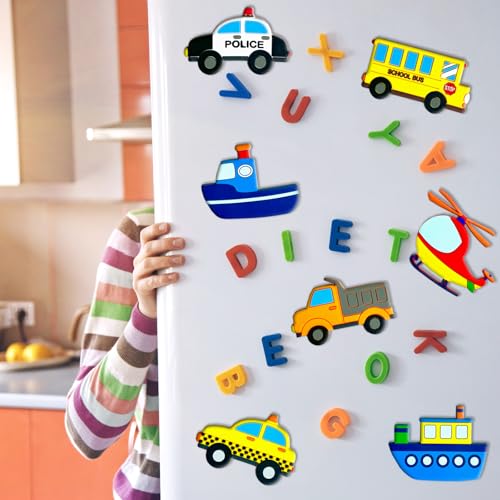 10-Piece Transportation Fridge Magnets for Toddlers – Car, Boat, Aircraft PVC Magnets for Kids Educational Play