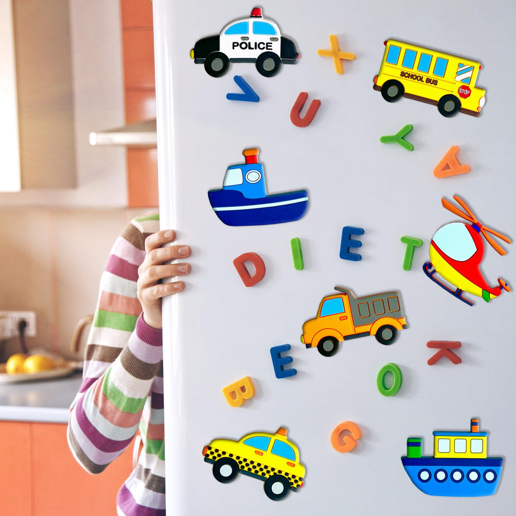10-Piece Transportation Fridge Magnets for Toddlers – Car, Boat, Aircraft PVC Magnets for Kids Educational Play