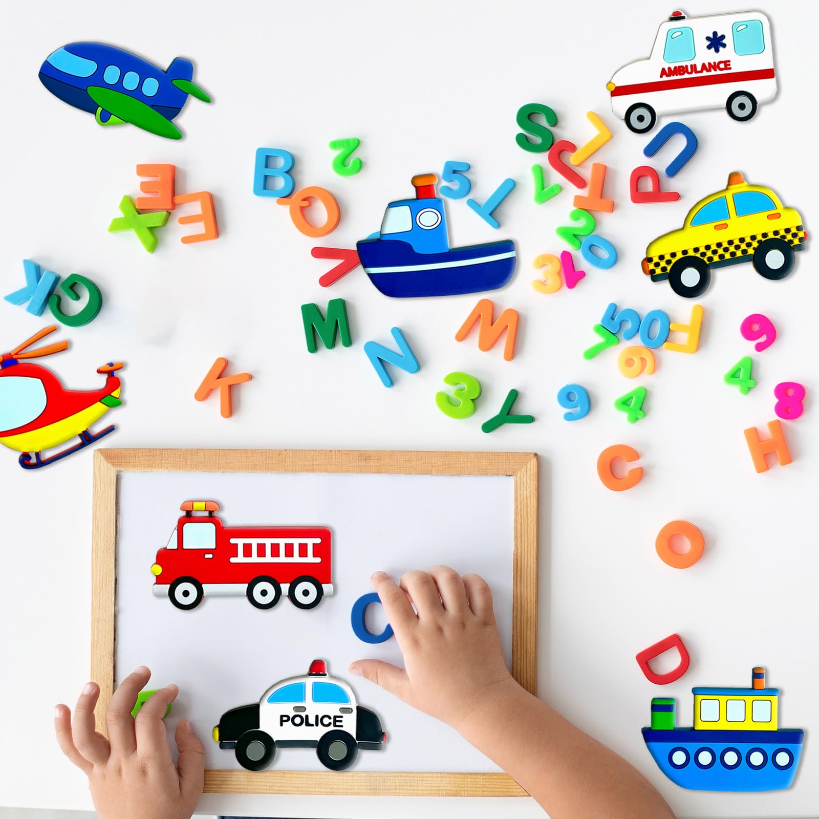 10-Piece Transportation Fridge Magnets for Toddlers – Car, Boat, Aircraft PVC Magnets for Kids Educational Play