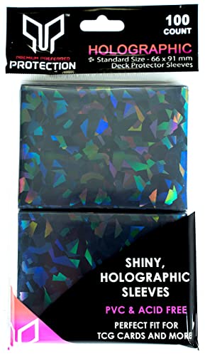 100 Black Holographic Card Sleeves – Perfect Fit Standard Size for Trading Cards by Premium Preferred Protection