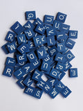 100 Blue Wooden Scrabble Tiles – Standard Letter Distribution for Games, Crafts & Messages