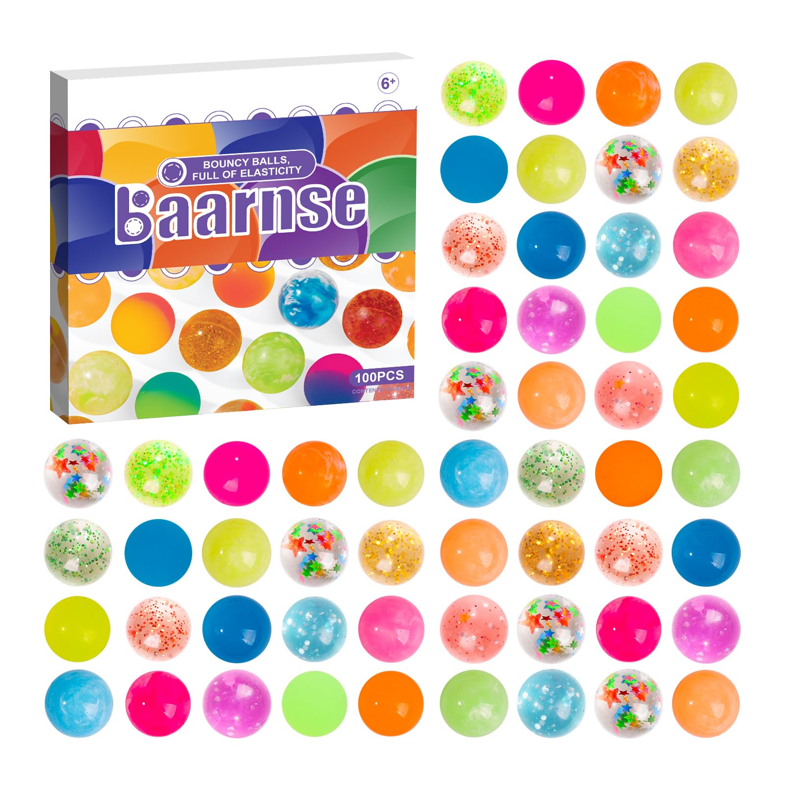 100 Colorful Mini Bouncy Balls in Gift Box – 18mm Party Favors for Kids