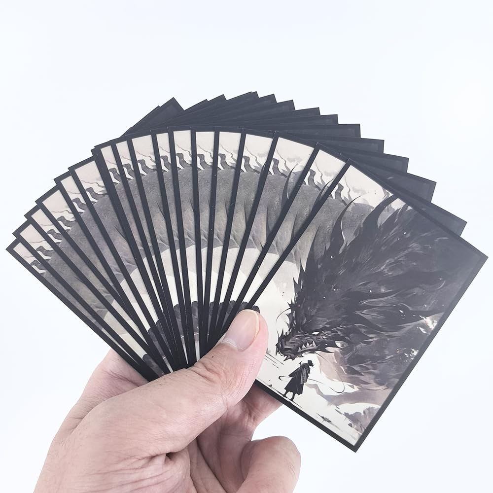 100 Dragon Themed Card Sleeves for TCG Games - 2.6 x 3.6 Inch Standard Size - Clear Front