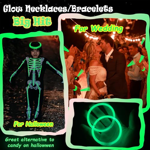100 Green Glow Sticks Bulk 8 Inch Party Favors with Connectors for Neon Parties, Halloween, Christmas, St. Patrick's Day