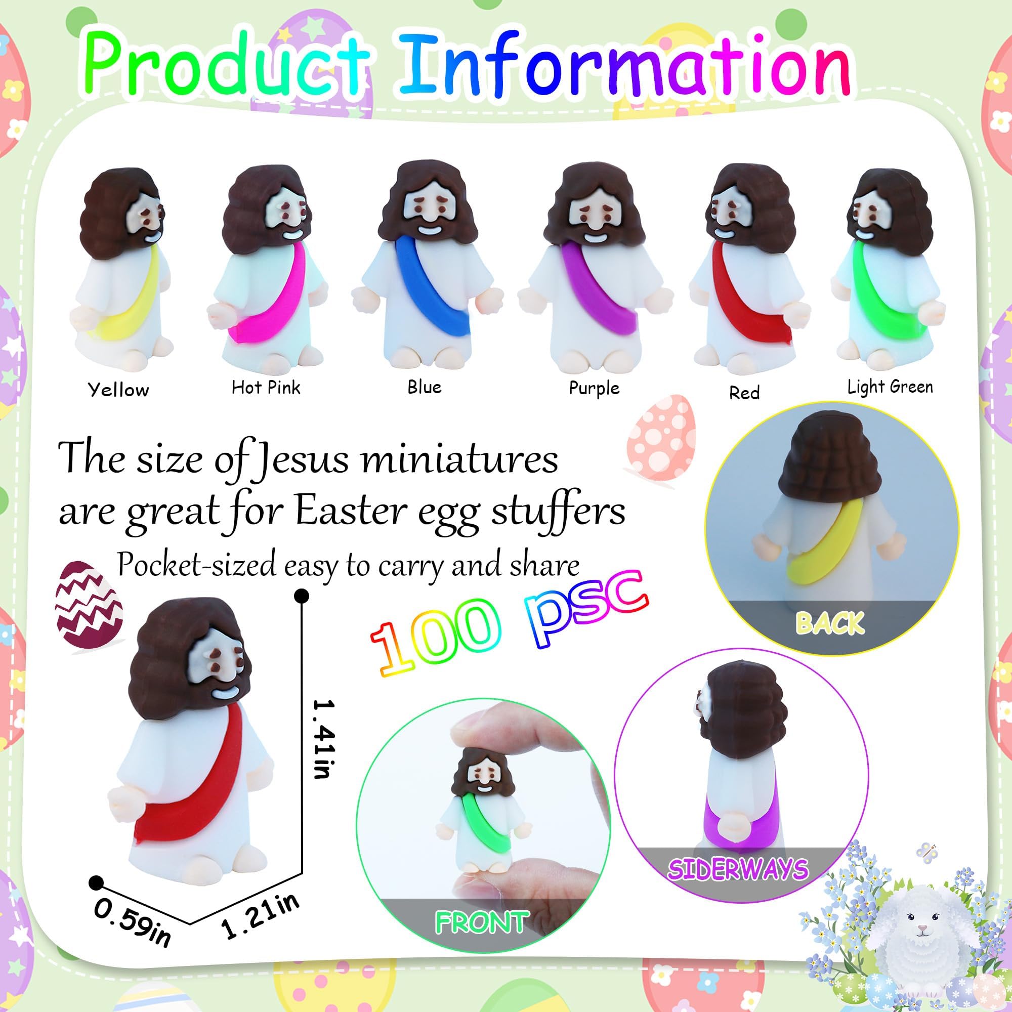 100 Mini Jesus Figures – 6 Colors Rubber Jesus Toys for Easter, Baptism, and Faith Sharing