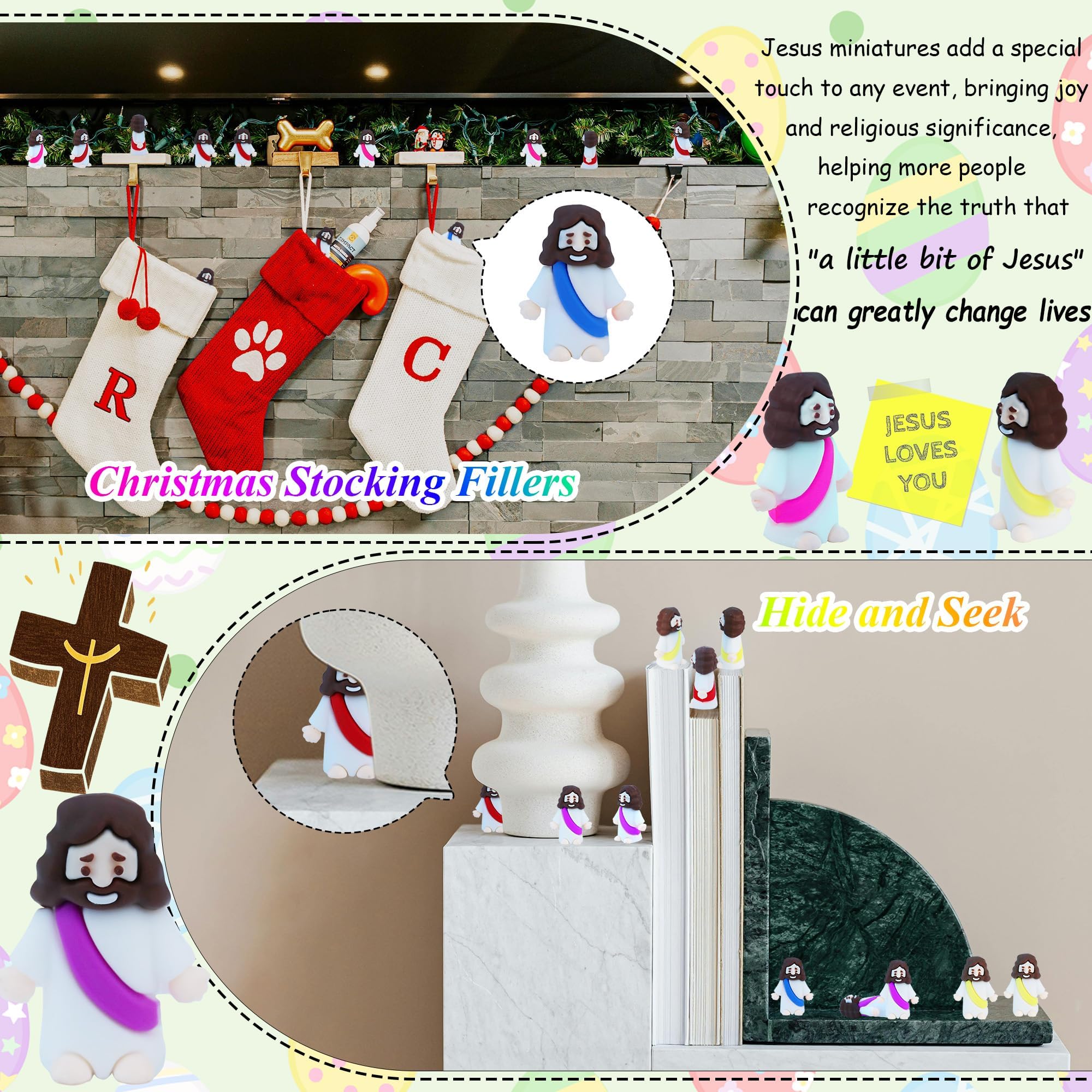 100 Mini Jesus Figures – 6 Colors Rubber Jesus Toys for Easter, Baptism, and Faith Sharing
