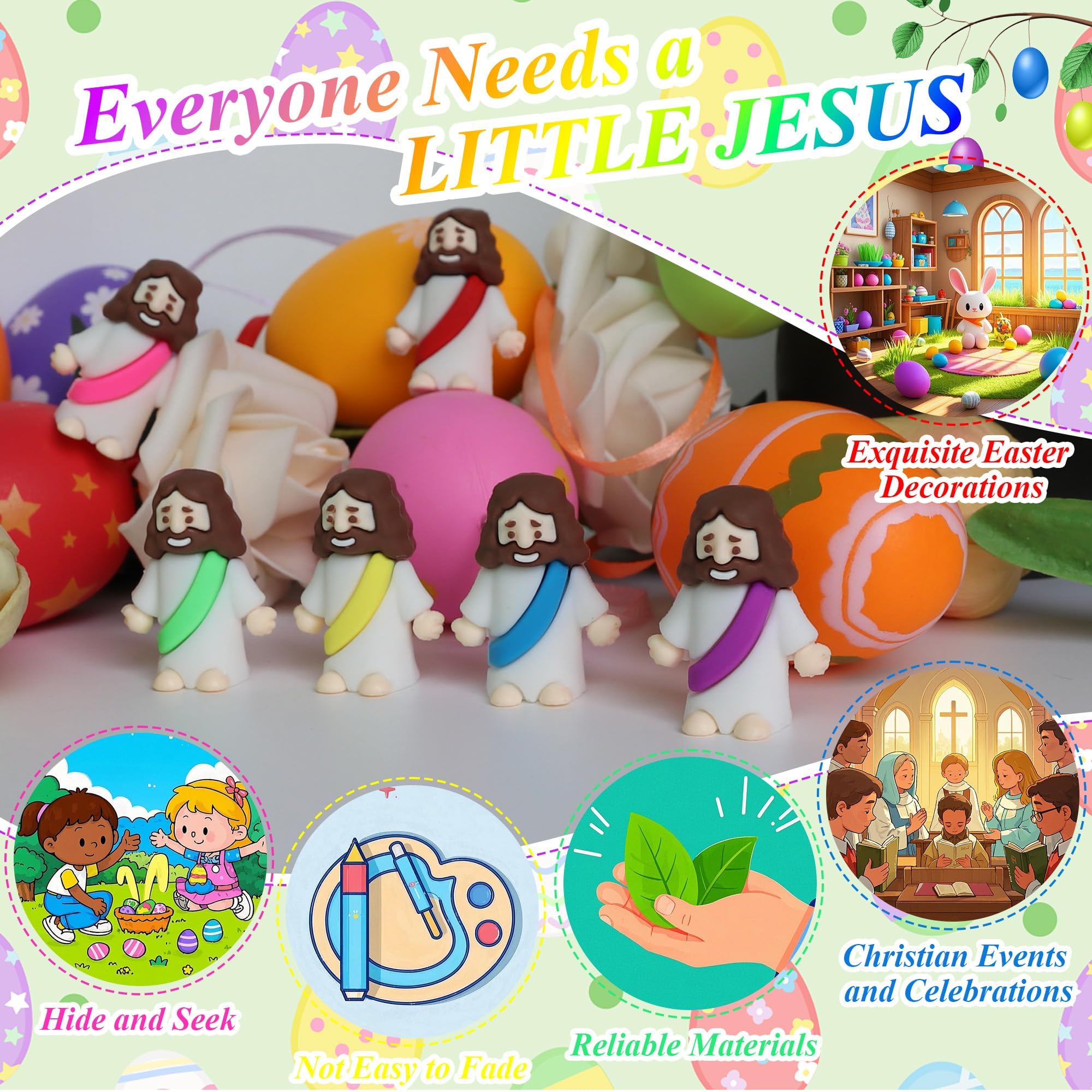100 Mini Jesus Figures – 6 Colors Rubber Jesus Toys for Easter, Baptism, and Faith Sharing