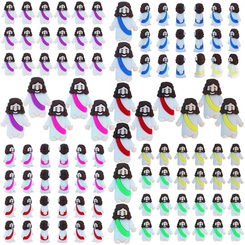 100 Mini Jesus Figures – 6 Colors Rubber Jesus Toys for Easter, Baptism, and Faith Sharing