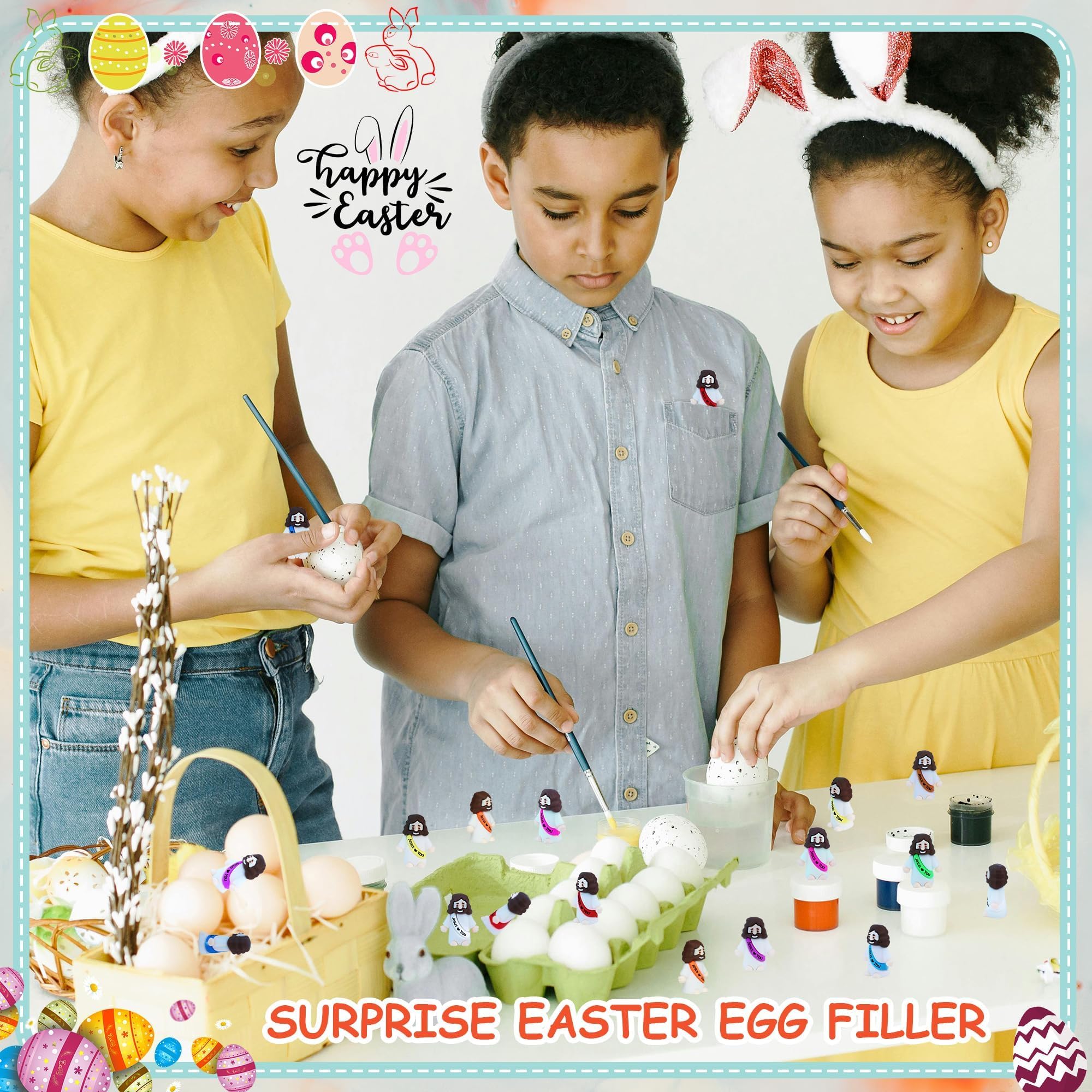 100 Mini Rubber Jesus Figurines Bulk – 10 Colors with 'Jesus Loves You' Message for Easter Egg Fillers and Hide and Seek