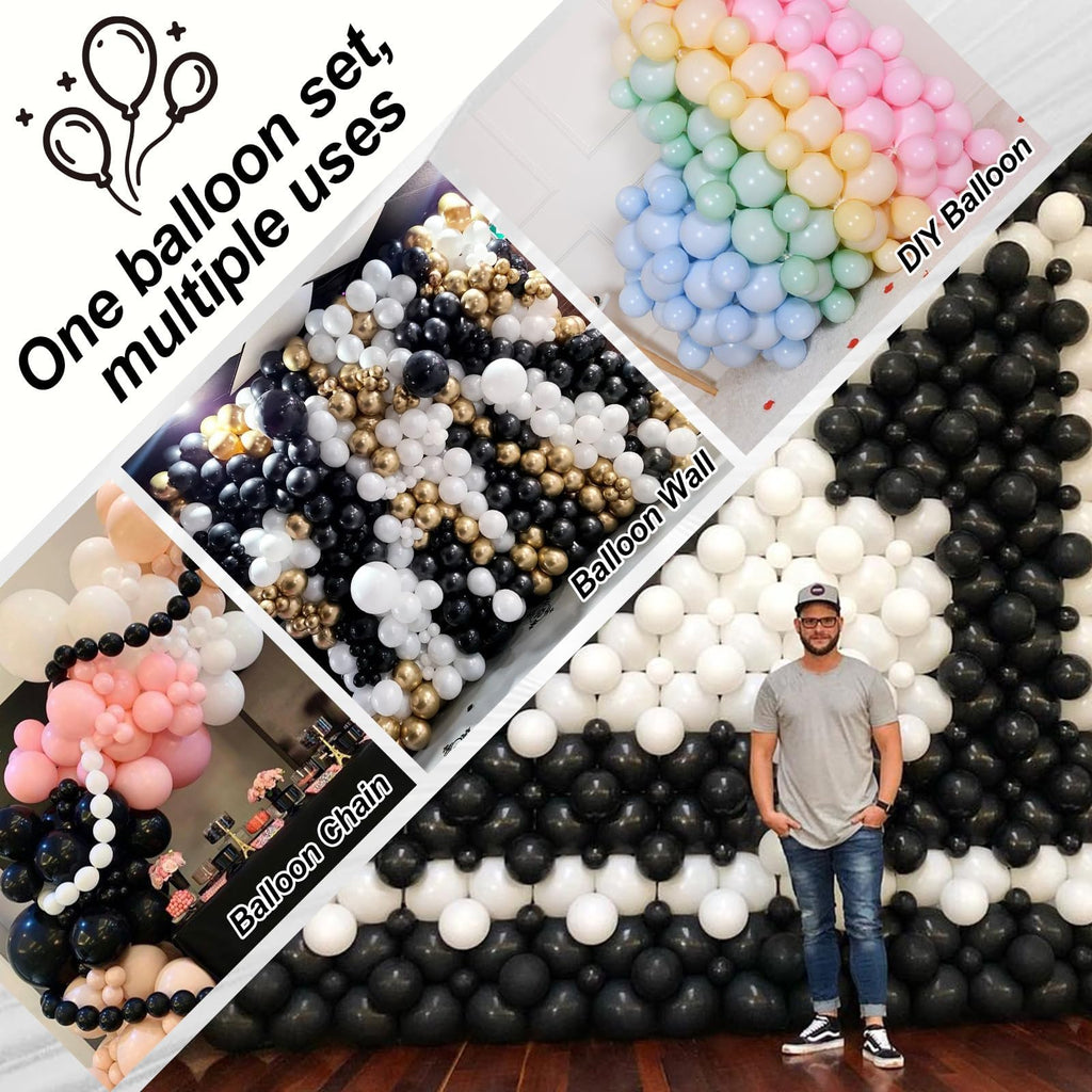 100 Pack 6 Inch Black Linking Balloons for DIY Balloon Arch, Balloon Wall, and Party Decorations