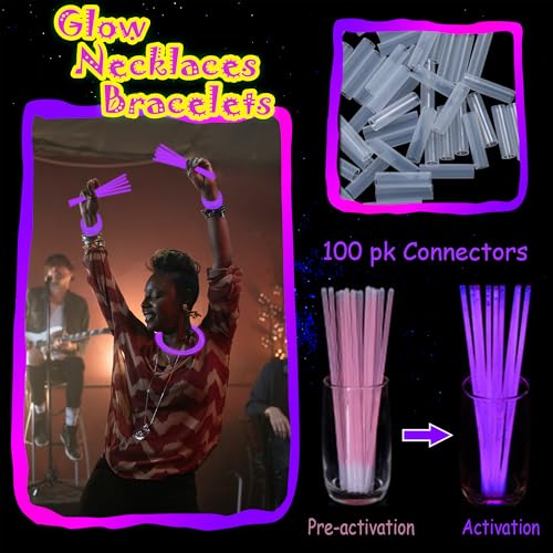 100 Pack 8-Inch Purple Glow Sticks Bulk Party Favors with Connectors - Lasts 6-8 Hours, Waterproof, for Halloween, Christmas, Mardi Gras, Neon Parties
