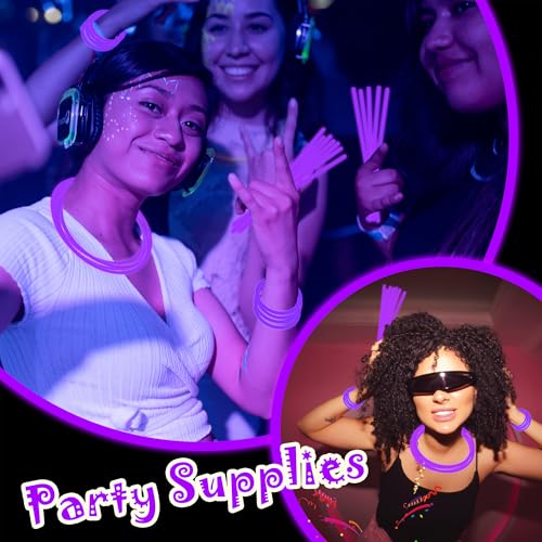 100 Pack 8-Inch Purple Glow Sticks Bulk Party Favors with Connectors - Lasts 6-8 Hours, Waterproof, for Halloween, Christmas, Mardi Gras, Neon Parties