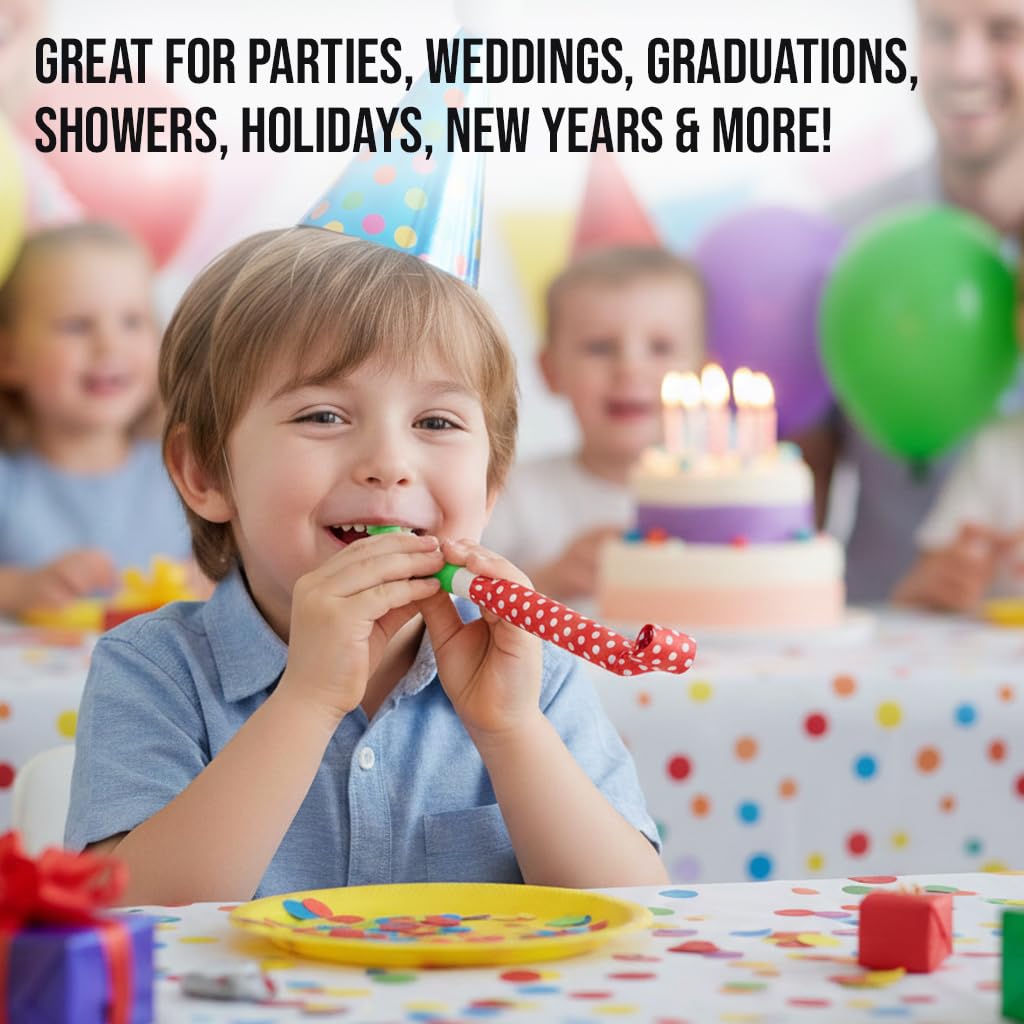 100 Pack Assorted Polka Dot Party Blowers & Noise Makers