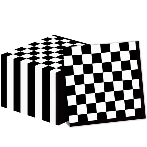 100 Pack Black and White Checkered Race Car Party Napkins – Disposable 2-Ply Paper Napkins for Themed Celebrations