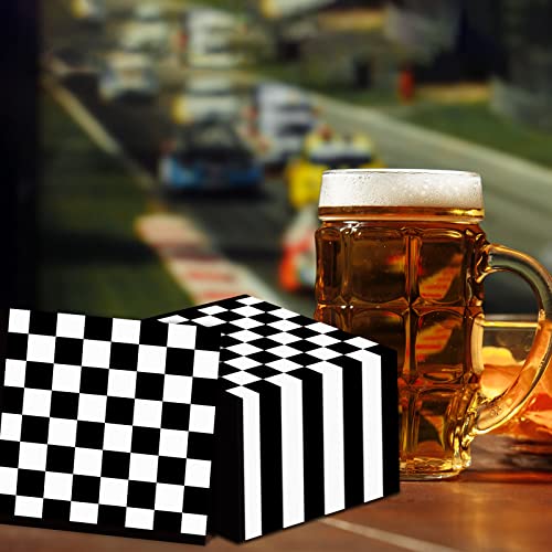 100 Pack Black and White Checkered Race Car Party Napkins – Disposable 2-Ply Paper Napkins for Themed Celebrations